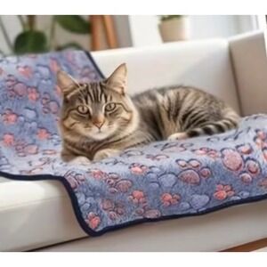 Warm & Soft Fluffy Fleece Flannel Pet Cat Dog BLUE Blanket Mat 30"x 21" SM - MED